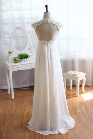Lace Chiffon Wedding Dress Keyhole Back Empire Waist Maternity Dress 
