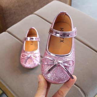 Gold/Silver/Pink Sequin Bow Princess Shoes Kids Flat Sandals Wedding Flower Girl Shoes