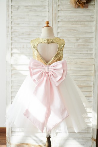 Princessly.com-K1003836-Gold Sequin Ivory Tulle Keyhole Back Wedding Flower Girl Dress with Bow-20