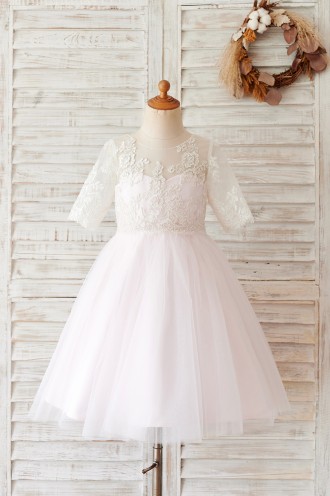 Princessly.com-K1004058-Ivory Lace Pink Tulle Short Sleeves Wedding Flower Girl Dress-20