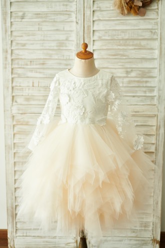 Princessly.com-K1003850-Ivory Lace Champagne Tulle Long Sleeves Wedding Flower Girl Dress-20