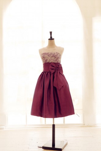 Princessly.com-K1001959-Lace Taffeta Bridesmaid Dress In knee Short Length-Dark Purple Color-20