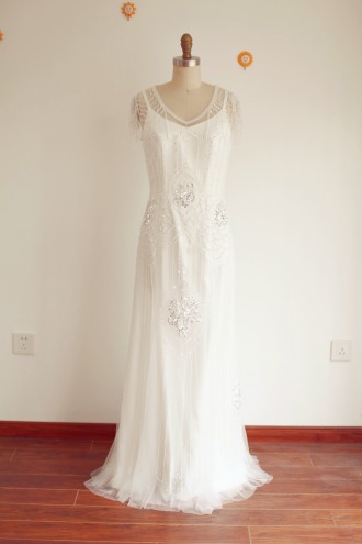 Princessly.com-K1003282-A Line Vintage 2 Pieces Beaded Tulle Wedding Dress-20
