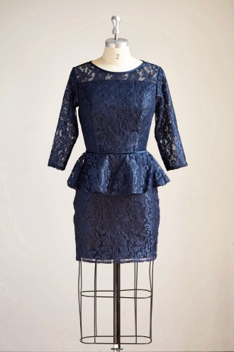 Princessly.com-K1000288-Long Sleeves Navy Blue Lace Short Bridesmaid/Mother Dress Bridal Gown-20