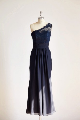 Princessly.com-K1000294-One Shoulder Navy Blue Lace Chiffon Long Wedding Bridesmaid Dress-20
