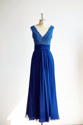 Princessly.com-K1000295-Sexy V Neck Royal Blue Lace Chiffon Long Bridesmaid Dress-20