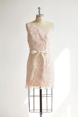 Princessly.com-K1000301-One Shoulder Ivory Lace Pink Ling Short Wedding Bridesmaid Dress-20