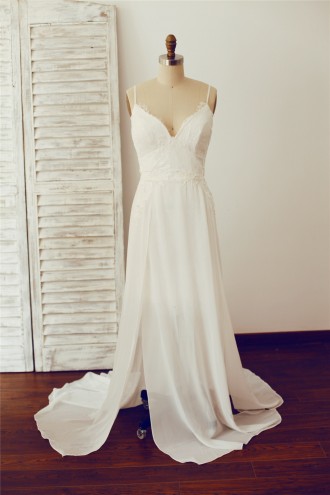 Princessly.com-K1000098-Boho Beach Backless Lace Chiffon Wedding Dress-20
