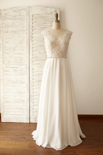 Princessly.com-K1000058-Sheer Lace Deep V Back Chiffon Wedding Dress-20