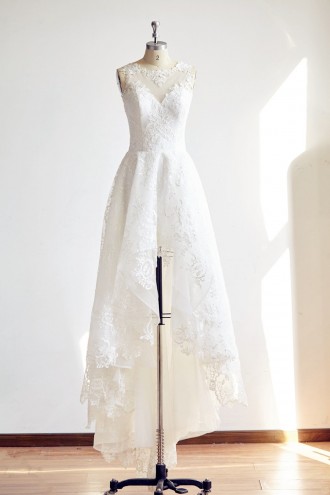 Princessly.com-K1000329-Sheer Illusion Neck High Low Ivory Lace Wedding dress Bridal Gown-20