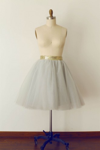 Princessly.com-K1000269-Grey Tulle Sequin Skirt/Short Woman Skirt-20