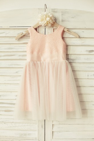 Princessly.com-K1000127-Peach Pink Sequin Tulle Flower Girl Dress-20