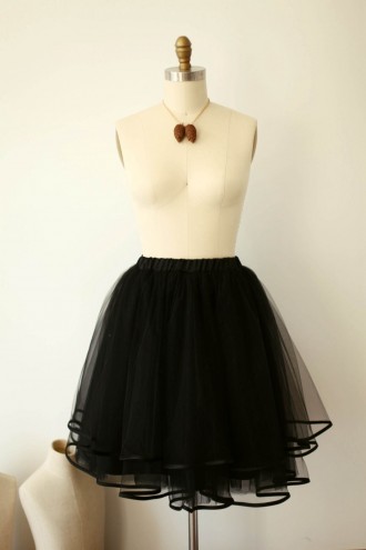 Princessly.com-K1000285-Black Tulle Satin Edge Skirt/Short Woman Skirt-20