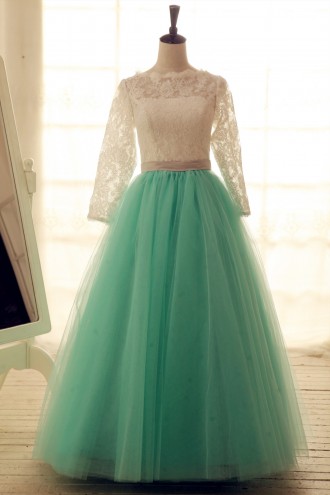 Princessly.com-K1001939-Lace Tulle Wedding Dress Long Lace Sleeves Blue Tulle Ball Gown Dress-20