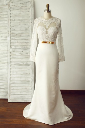Princessly.com-K1000239-Sexy Long Lace Sleeves Backless Ivory Satin Wedding Dress-20