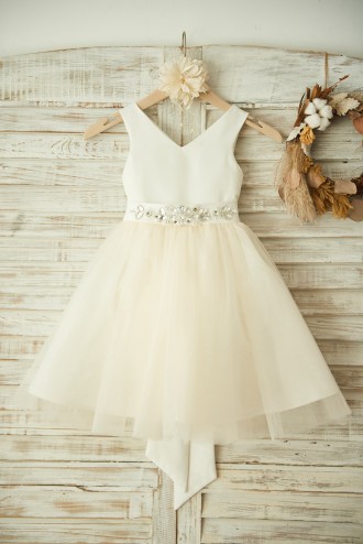 Princessly.com-K1003363-V Neck Ivory Satin Champagne Tulle Wedding Flower Girl Dress with Beaded Belt-20