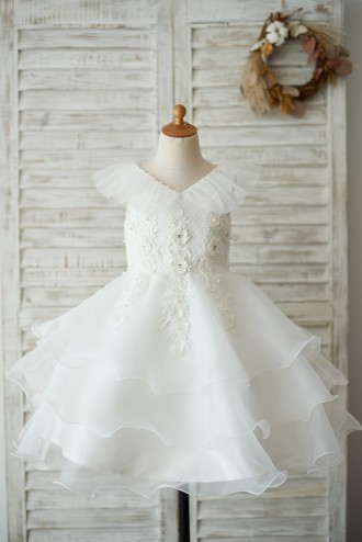 Princessly.com-K1003537-Cupcake V Neck Ivory Lace Organza Wedding Flower Girl Dress with Beading-20