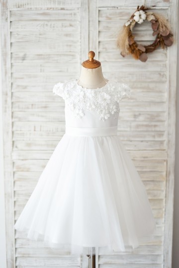 Princessly.com-K1004039 Ivory Lace Tulle Cap Sleeves Flowers Wedding Flower Girl Dress-20