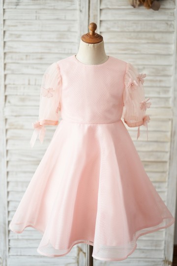 Princessly.com-K1004053-Pink Neoprene Short Sleeves Wedding Flower Girl Dress-20