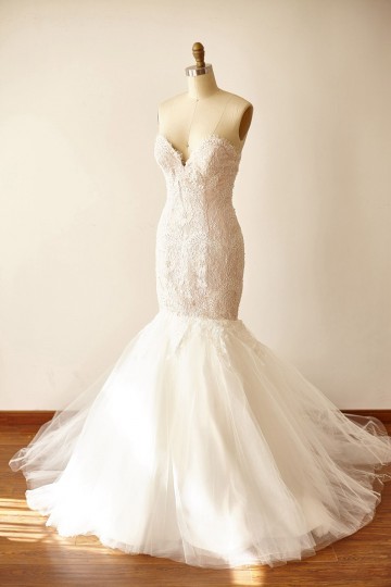 Princessly.com-K1000235-Strapless Sweetheart Ivory Beaded Lace Tulle Pink Lining Mermaid wedding Dress-20