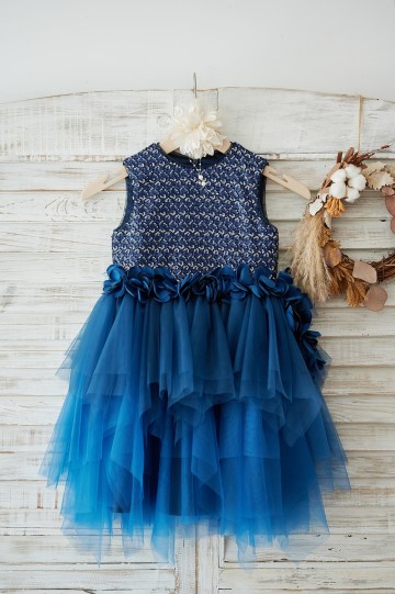 Princessly.com-K1003902-Navy Blue Sequin Tulle Wedding Flower Girl Dress with 3D Flowers-20