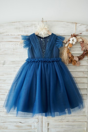 Princessly.com-K1003904-Navy Blue Glitter Tulle Cap Sleeves Beaded Wedding Flower Girl Dress-20