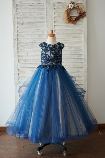Princessly.com-K1003918-Navy Blue Tulle Organza V Back Wedding Flower Girl Dress with Beading-20