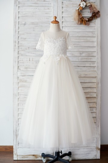 Princessly.com-K1003881-Ivory Lace Champagne Tulle Short Sleeves Wedding Flower Girl Dress-20