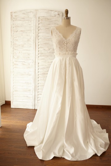 Princessly.com-K1000059-Deep V Back Lace Satin Wedding Dress Bridal Gown-20