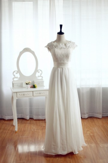 Princessly.com-K1001933-Scoop Neck Simple Lace Chiffon Wedding Dress with Cap Sleeves-20