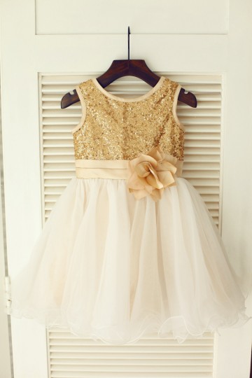 Princessly.com-K1003388-Gold Sequin Ivory Tulle Wedding Flower Girl Dress with Champagne belt-20