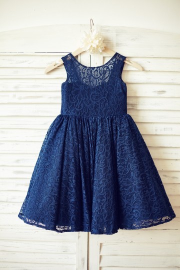 Princessly.com-K1000087-Navy Blue Lace Flower Girl Dress with V back and big bow-20