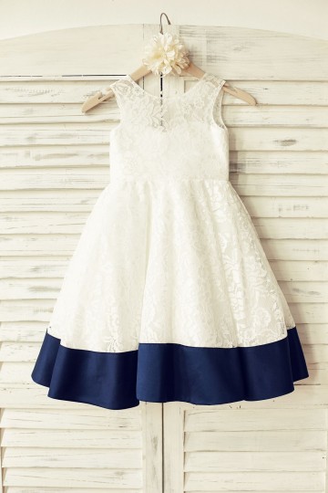 Princessly.com-K1000166-Deep V Back Ivory Lace Flower Girl Dress with navy blue bow-20