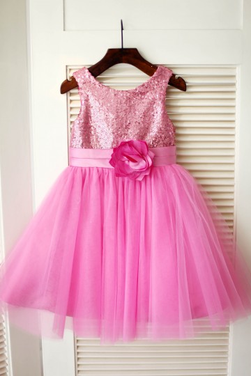 Princessly.com-K1003346-Hot Pink Sequin Tulle Wedding Flower Girl Dress-20