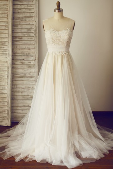 Princessly.com-K1003323-Sheer Illusion Lace Tulle Wedding Dress with Champagne Lining-20