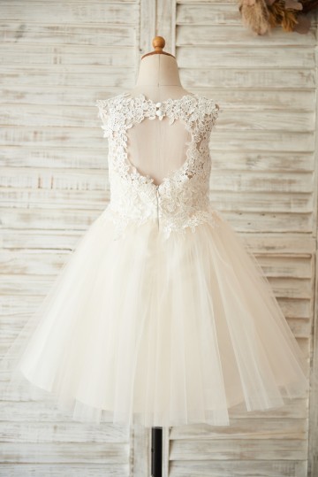 Princessly.com-K1003504-Ivory Lace Champagne Tulle Wedding Flower Girl Dress with Keyhole Back-20