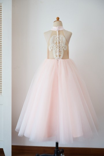 Princessly.com-K1003629-Halter Neckline Ivory Lace Pink Tulle Sheer Back Wedding Flower Girl Dress-20