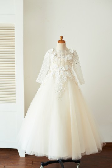Princessly.com-K1003654-Champagne Tulle Long Sleeves Wedding Party Flower Girl Dress with 3D Flowers/Beads-20
