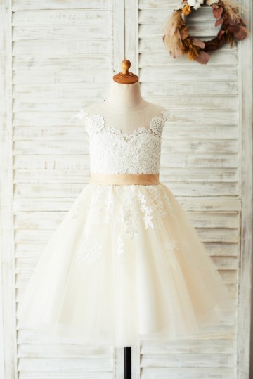 Princessly.com-K1003642-Ivory Lace Champagne Tulle Wedding Party Flower Girl Dress with V Back-20