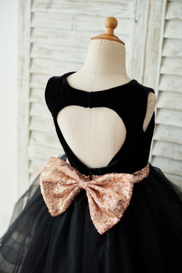 Princessly.com-K1003678-Black Velvet Tulle Keyhole Back Wedding Flower Girl Dress with Sequin Bow-20