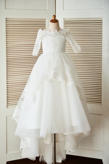 Princessly.com-K1003307-Off Shoulder Long Sleeves Beaded Lace Tulle Wedding Flower Girl Dress with Sweep Train-20