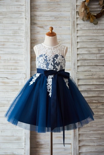 Princessly.com-K1003596-Ivory Lace Navy Blue Tulle Wedding Flower Girl Dress with V Back-20