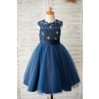 Princessly.com-K1003875-Navy Blue Lace Glitter Tulle Beaded Cross Back Wedding Flower Girl Dress-01