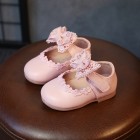 Princessly.com-K1003949-Ivory/Black/Pink Bowtie Cute Leather Flat Baby Girl Shoes Wedding Flower Girl Shoes-01